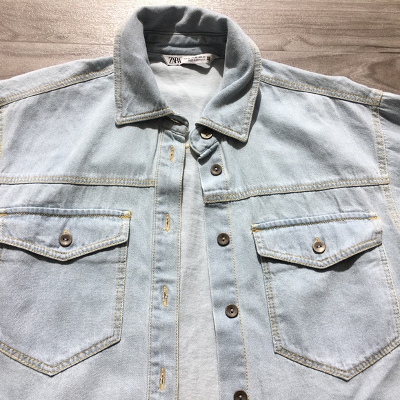 Zara cropped denim shirt (women, xs, light blue denim) - Picture 3 of 5